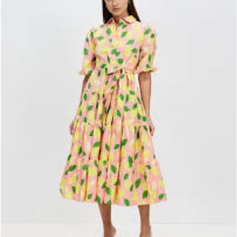 Kate Spade Pink and Green Leaf Print Midi Dress